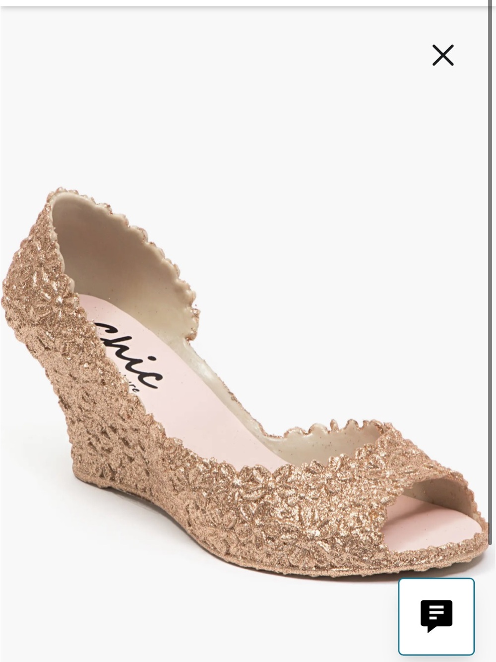 chic Rose Gold Glitter Open-Toe Wedge Heels